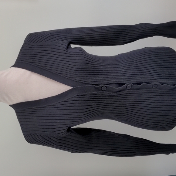 Lands' End V Neck Ribbed Cotton Cardigan Blue size Medium - Picture 4 of 8